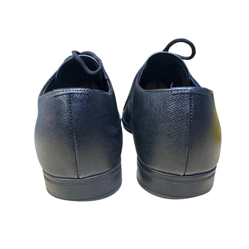 Prada Mens Black Saffiano Leather Lace Up Derby Dress Shoes Made in Italy